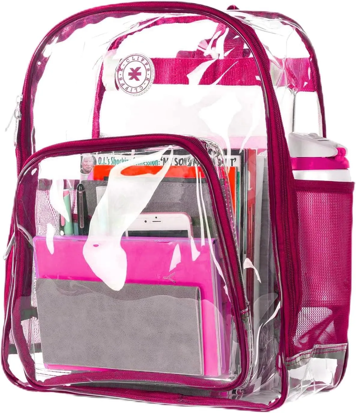 K-Cliffs Large Transparent Backpack Clear Heavy Duty School Bag Durable Student Bookbag See Through Vinyl Daypack Workbag