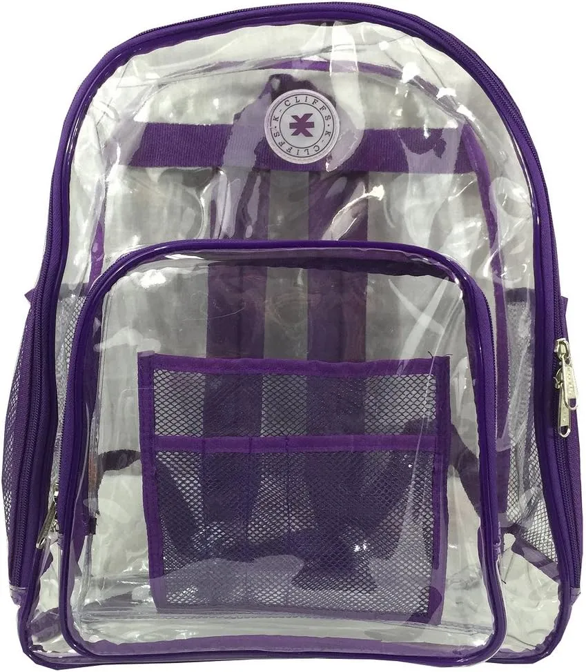 K-Cliffs Large Transparent Backpack Clear Heavy Duty School Bag Durable Student Bookbag See Through Vinyl Daypack Workbag