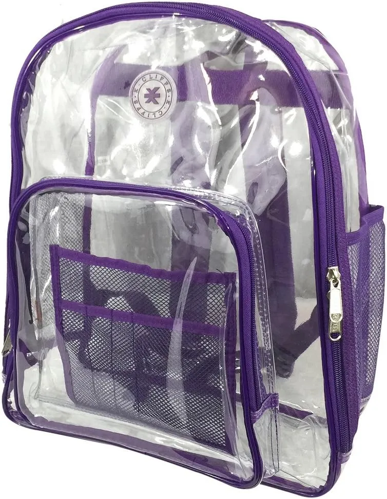 K-Cliffs Large Transparent Backpack Clear Heavy Duty School Bag Durable Student Bookbag See Through Vinyl Daypack Workbag