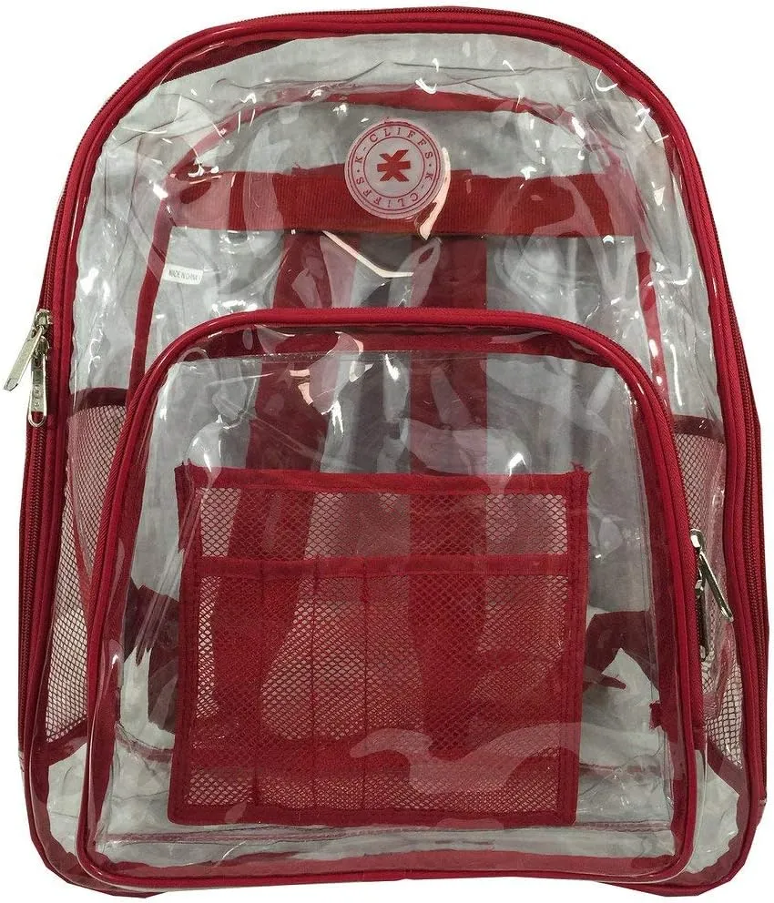 K-Cliffs Large Transparent Backpack Clear Heavy Duty School Bag Durable Student Bookbag See Through Vinyl Daypack Workbag