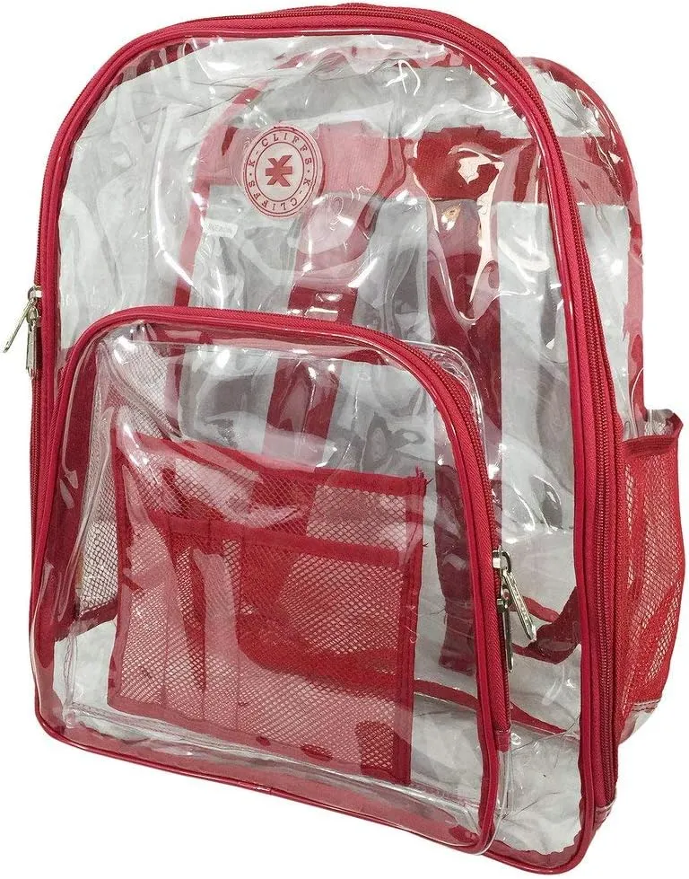 K-Cliffs Large Transparent Backpack Clear Heavy Duty School Bag Durable Student Bookbag See Through Vinyl Daypack Workbag