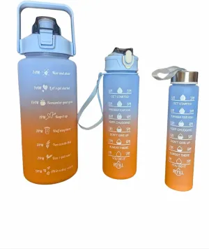 K&S Classics Motivational Water Bottle Set – BPA-Free, Leak-Proof, Time Marker, Large Capacity, Flip-Top Sports Bottle for Gym, Office, Outdoors & Daily Hydration (Pack of 3) (Orange to Blue fade)