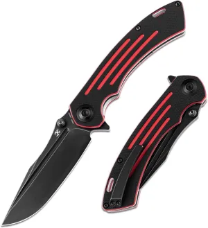 KANSEPT Pretatout Pocket Knives 8.3in Folding Knife with Black TiCn Coated 154CM Blade, Black and Red G10 Handle, Pocket Tactical Knife for Men Women, Envelope Opener with Thumb Stud T1032A1