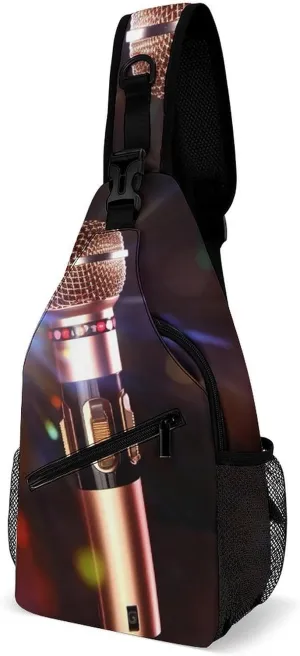 Karaoke Microphone Sling Bag with Rfid Blocking Causal Mens Crossbody Bag Lightweight Chest Pack Large Man Purse Travel Crossbody Backpack Shoulder Sling Backpack for Hiking Running Cycling