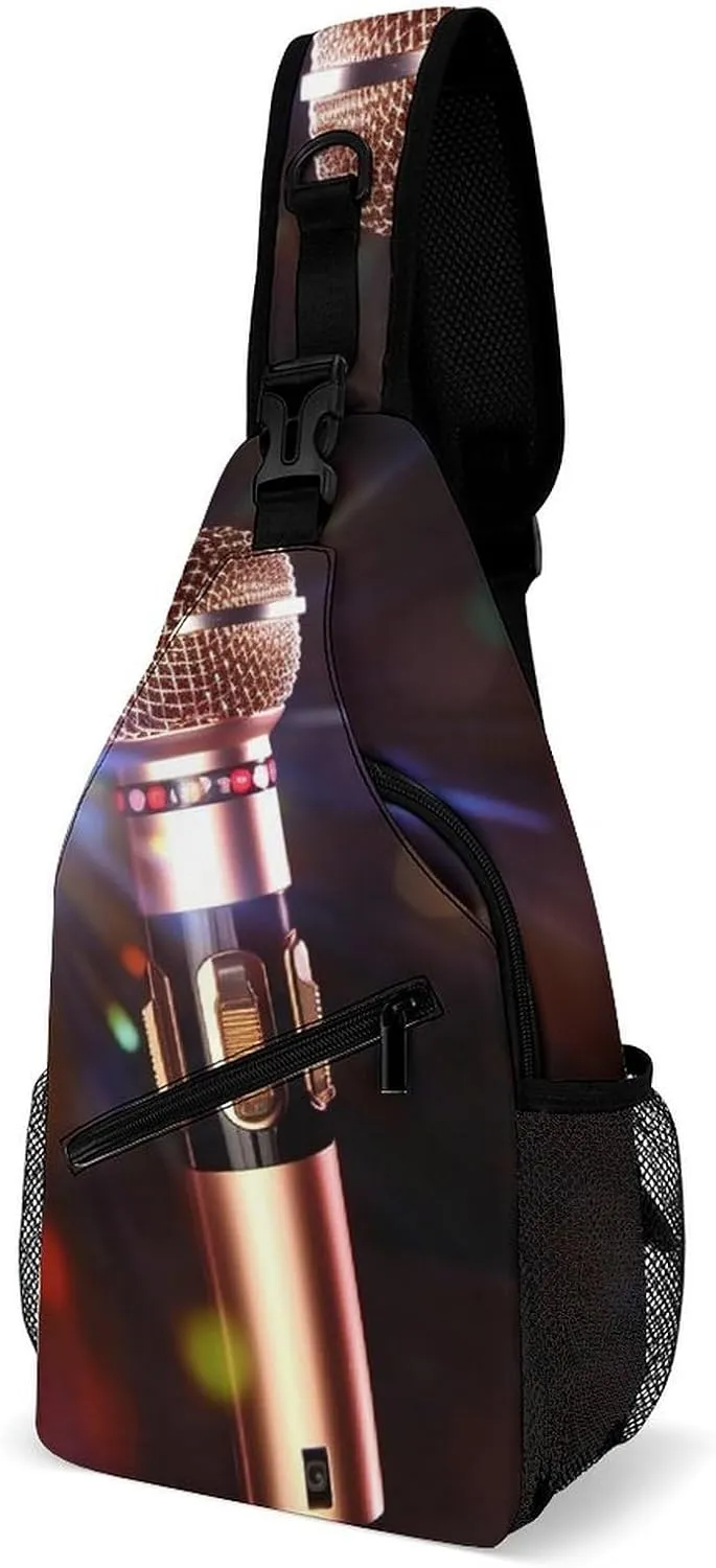 Karaoke Microphone Sling Bag with Rfid Blocking Causal Mens Crossbody Bag Lightweight Chest Pack Large Man Purse Travel Crossbody Backpack Shoulder Sling Backpack for Hiking Running Cycling