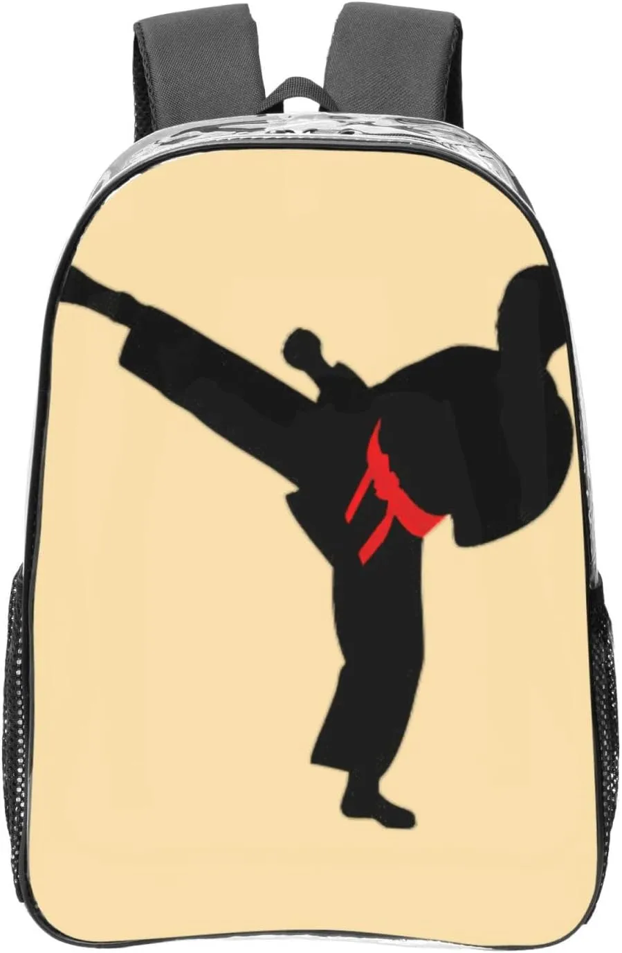 Karate Boy Vector Changeable Belt Color Print Large Clear PVC Backpack Men Women Suitable Bag Stadium Event Outdoor Sport Travel