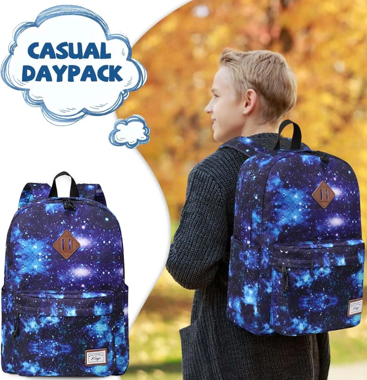 Kasqo Backpack for Women Men,Classic Lightweight Water-Resistant Bookbag for Teen Girls Boys,Travel School Casual Daypack