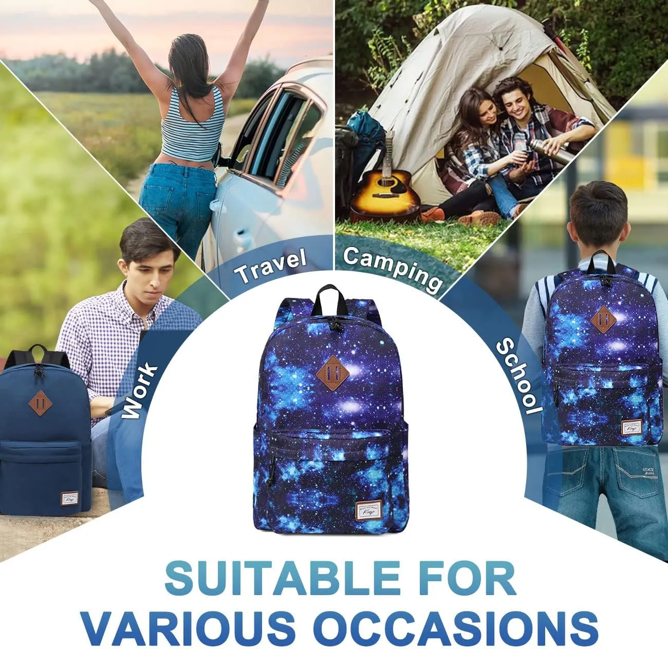 Kasqo Backpack for Women Men,Classic Lightweight Water-Resistant Bookbag for Teen Girls Boys,Travel School Casual Daypack