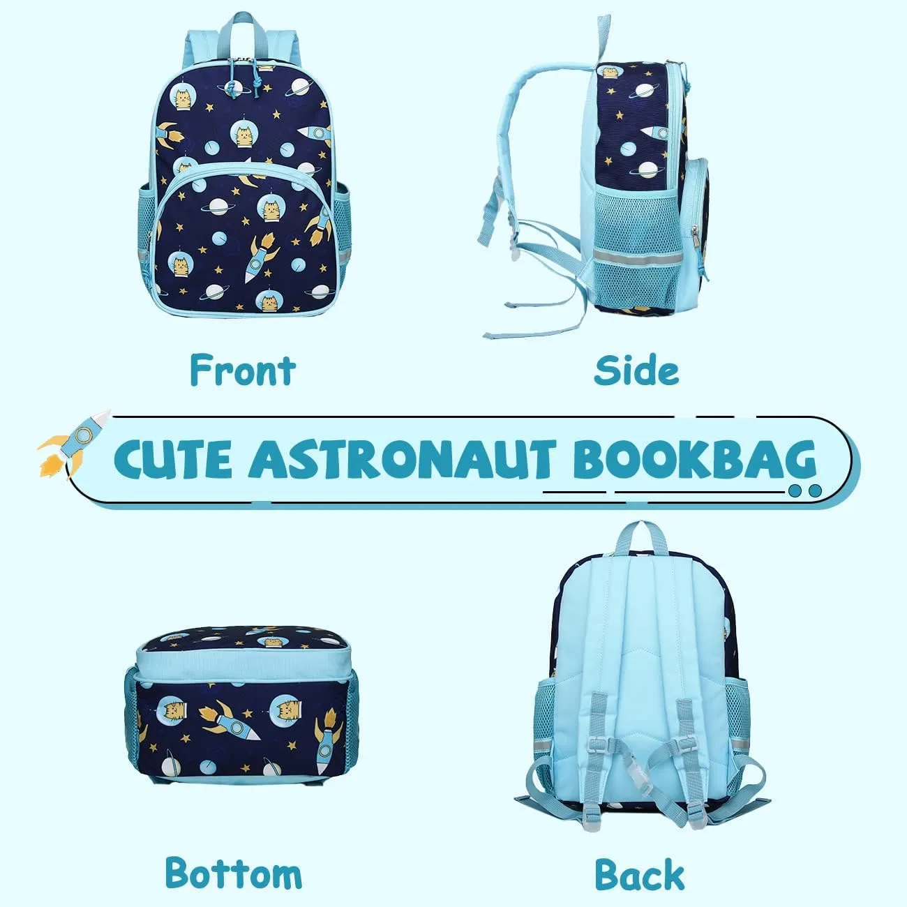 Kasqo Toddler Backpack, Water Resistant Preschool Kids Bookbag Kindergarten Daycare Schoolbag for Boys and Girls 3-6 Years,Blue Astronaut