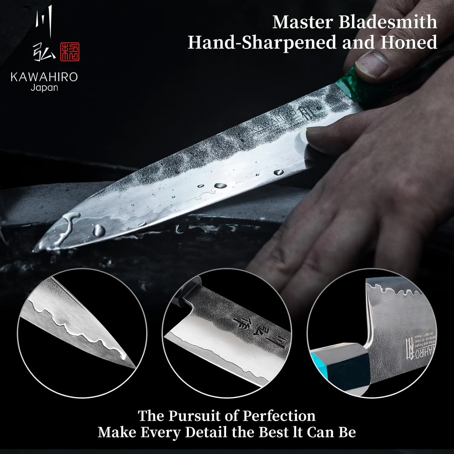 KAWAHIRO Japanese Chef Knife, 210mm Black Forged VG10 Kitchen Knife, Handcrafted Professional Chefs Knife with Ergonomic Handle, Father Day Gifts for Dad, Luxury Gift Wood Box