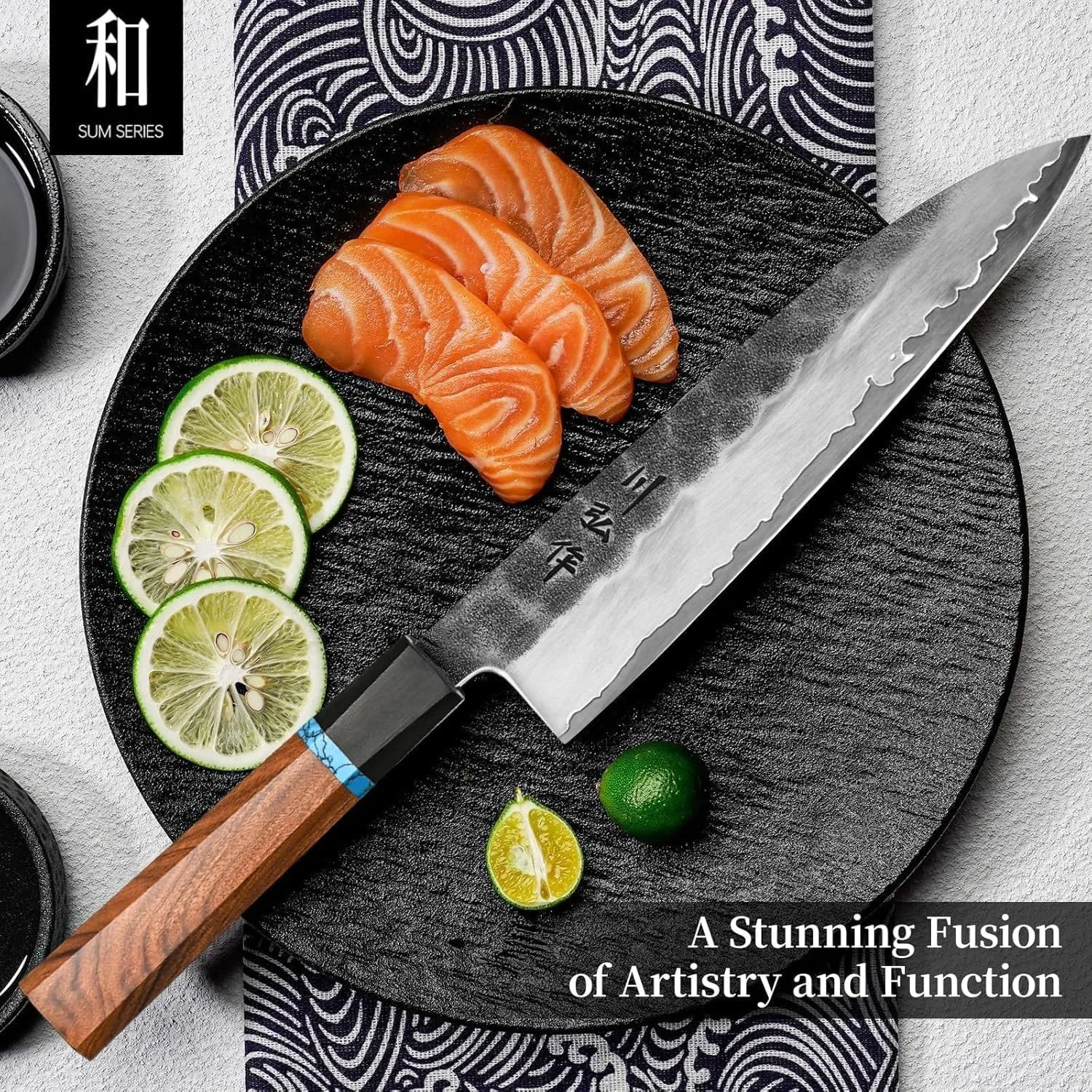 KAWAHIRO Japanese Chef Knife, 210mm Black Forged VG10 Kitchen Knife, Handcrafted Professional Chefs Knife with Ergonomic Handle, Father Day Gifts for Dad, Luxury Gift Wood Box