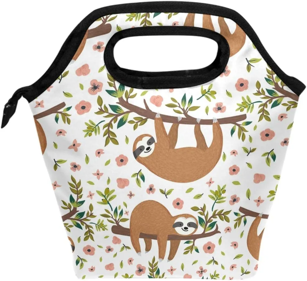 Kcldeci Sloth Lunch Bag Insulated Lunch Box Cooler Tote Handbag Food Container Gourmet Tote Warm Pouch For School Work Office