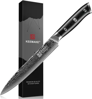 KEEMAKE Carving Knife for Meat, 8 Inch Ultra Sharp Damascus Kitchen Knives with G10 Ergonomic Handle, Brisket Knife for Meat Cutting, Japanese Knives for BBQ Ham Roast Turkey Vegetable