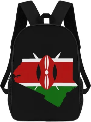 Kenya Flag Map Travel Laptop Backpack for Men Women Fashion 17 Inch Shoulder Bag Bookbag Daypack