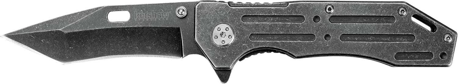 Kershaw Lifter (1302BW); Tactical Tanto Pocket Knife with 3.5 Inch 4Cr14 Steel Blackwashed Blade with Stainless Steel Blackwash Handle, SpeedSafe Assisted Opening and Deep-Carry Pocketclip; 3.2 OZ.