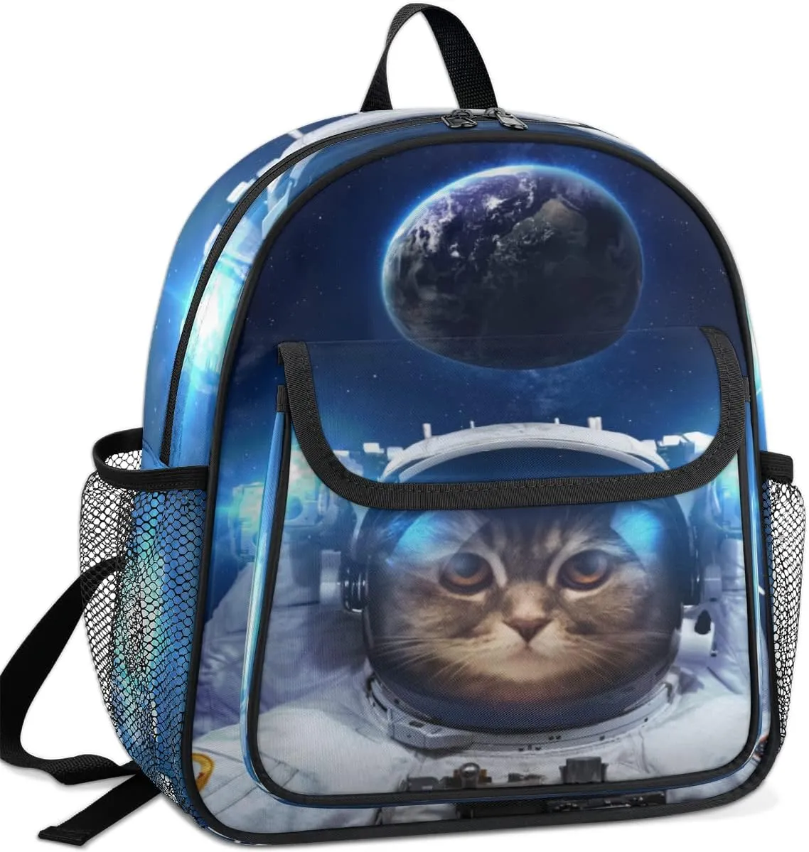 Kids Backpack Astronaut Cat Bookbag Toddler Backpack Outer Space Kitty Universe Planet Preschool Bag with Adjustable Chest Strap for Boys Girls