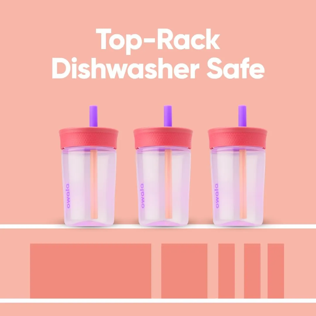 Kids Insulation BPA-Free Plastic Tumbler with Spill Resistant Flexible Straw, Easy to Clean, Kids Water Bottle, Great for Travel, Dishwasher Safe, 15 Oz, Pink and Purple (Lilac Rocket)