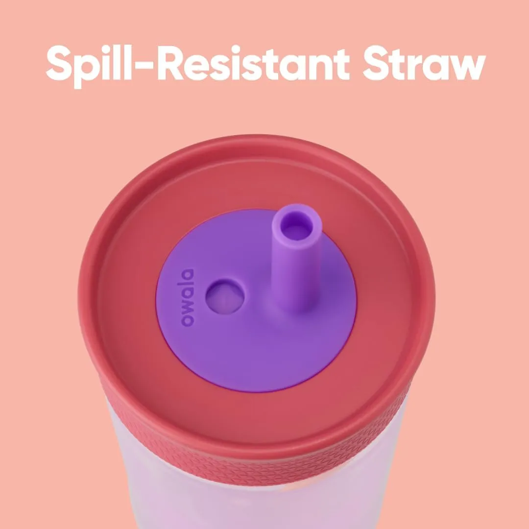 Kids Insulation BPA-Free Plastic Tumbler with Spill Resistant Flexible Straw, Easy to Clean, Kids Water Bottle, Great for Travel, Dishwasher Safe, 15 Oz, Pink and Purple (Lilac Rocket)
