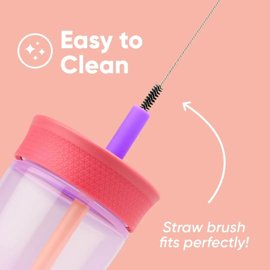 Kids Insulation BPA-Free Plastic Tumbler with Spill Resistant Flexible Straw, Easy to Clean, Kids Water Bottle, Great for Travel, Dishwasher Safe, 15 Oz, Pink and Purple (Lilac Rocket)