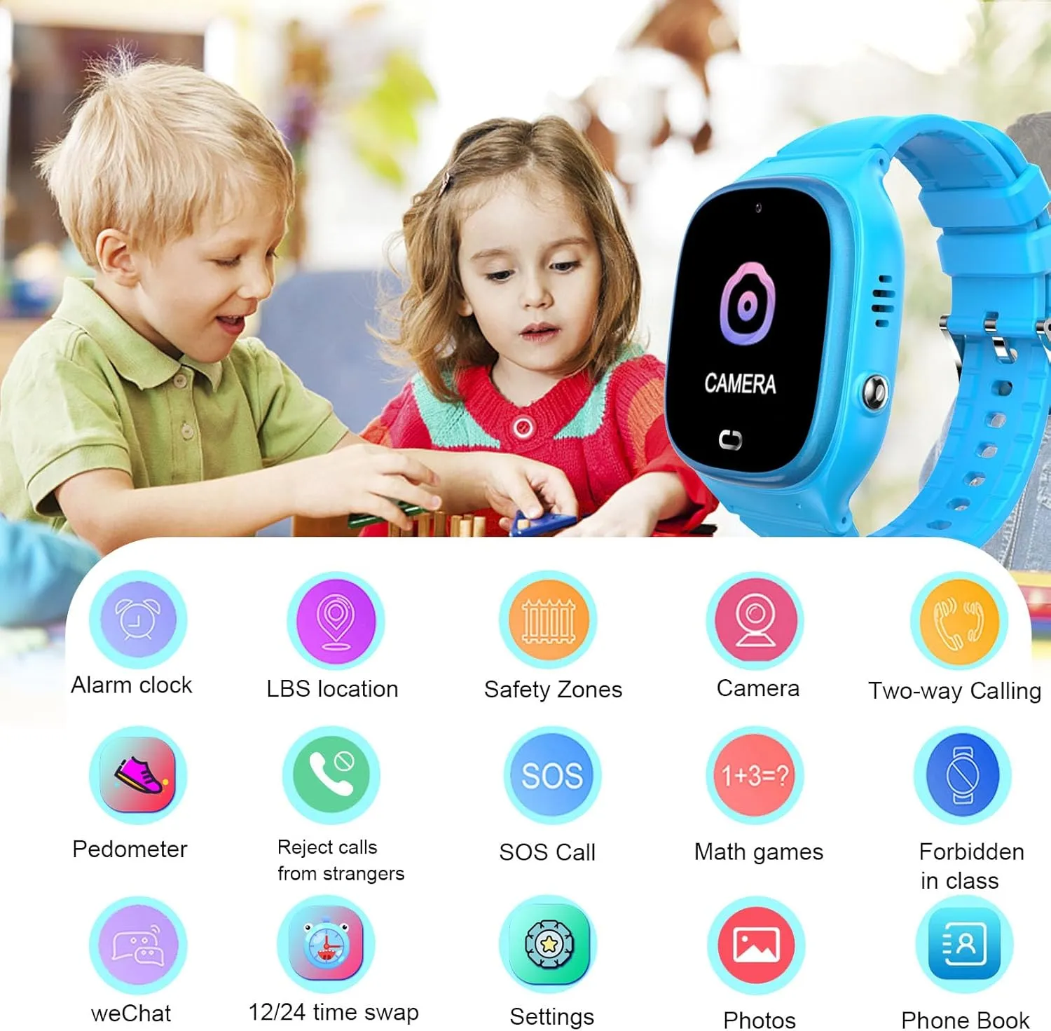 Kids Smart Watch with GPS Tracker,Waterproof Smartwatch for Kid with Voice Chat Call Pedometer SOS Camera Alarm Clock 12hrs Time HD Touch Screen Birthday Gifts for 3-12 Years Girls Boys (Blue)
