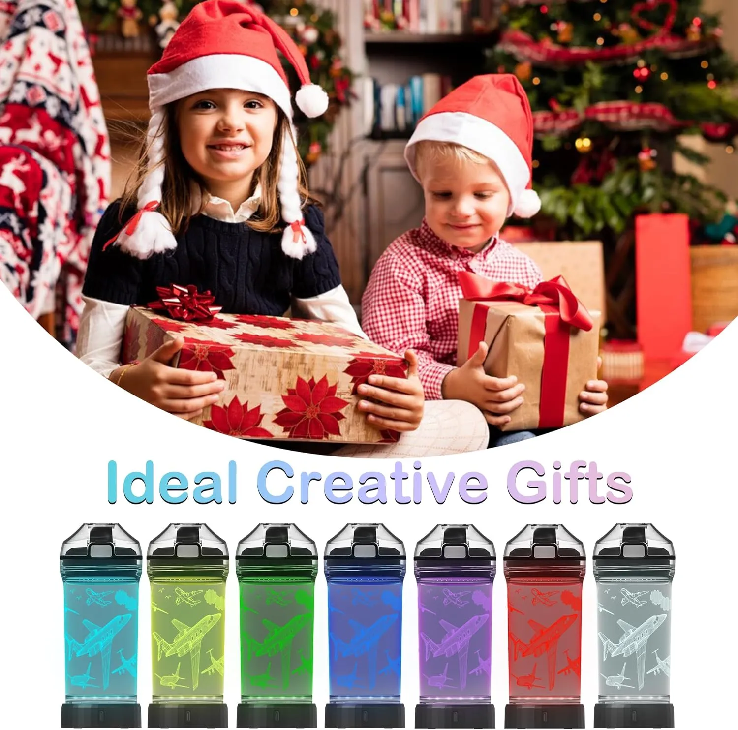 Kids Water Bottle, Airplane-themed Light-Up Sport Cup with 3D Glowing LED Airplane Light – 14 OZ Tritan BPA-Free - Gifts for School, Camping, and Holidays (Airplane)…