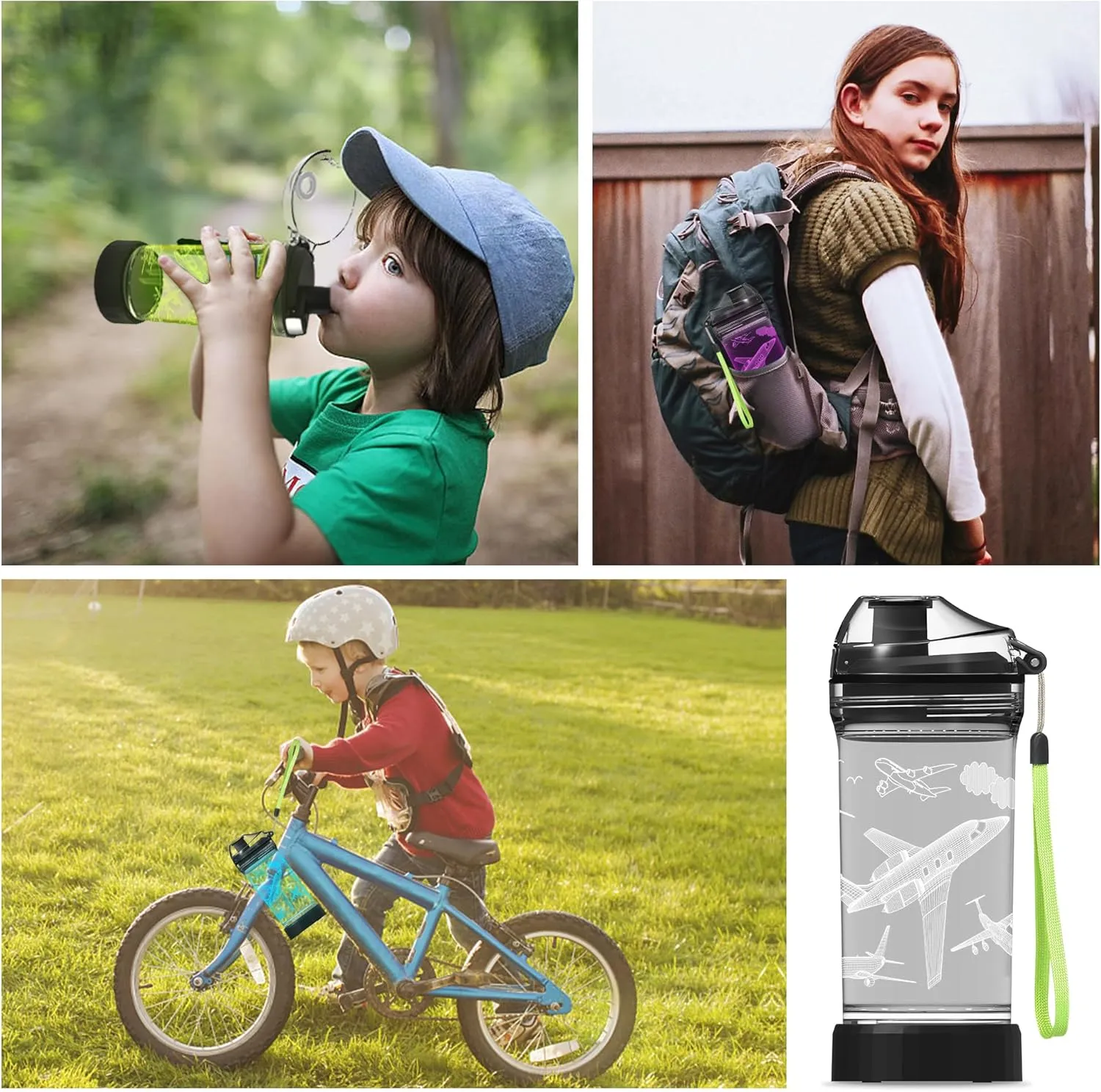Kids Water Bottle, Airplane-themed Light-Up Sport Cup with 3D Glowing LED Airplane Light – 14 OZ Tritan BPA-Free - Gifts for School, Camping, and Holidays (Airplane)…