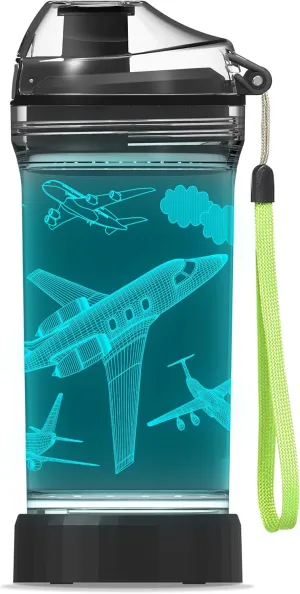 Kids Water Bottle, Airplane-themed Light-Up Sport Cup with 3D Glowing LED Airplane Light – 14 OZ Tritan BPA-Free - Gifts for School, Camping, and Holidays (Airplane)…
