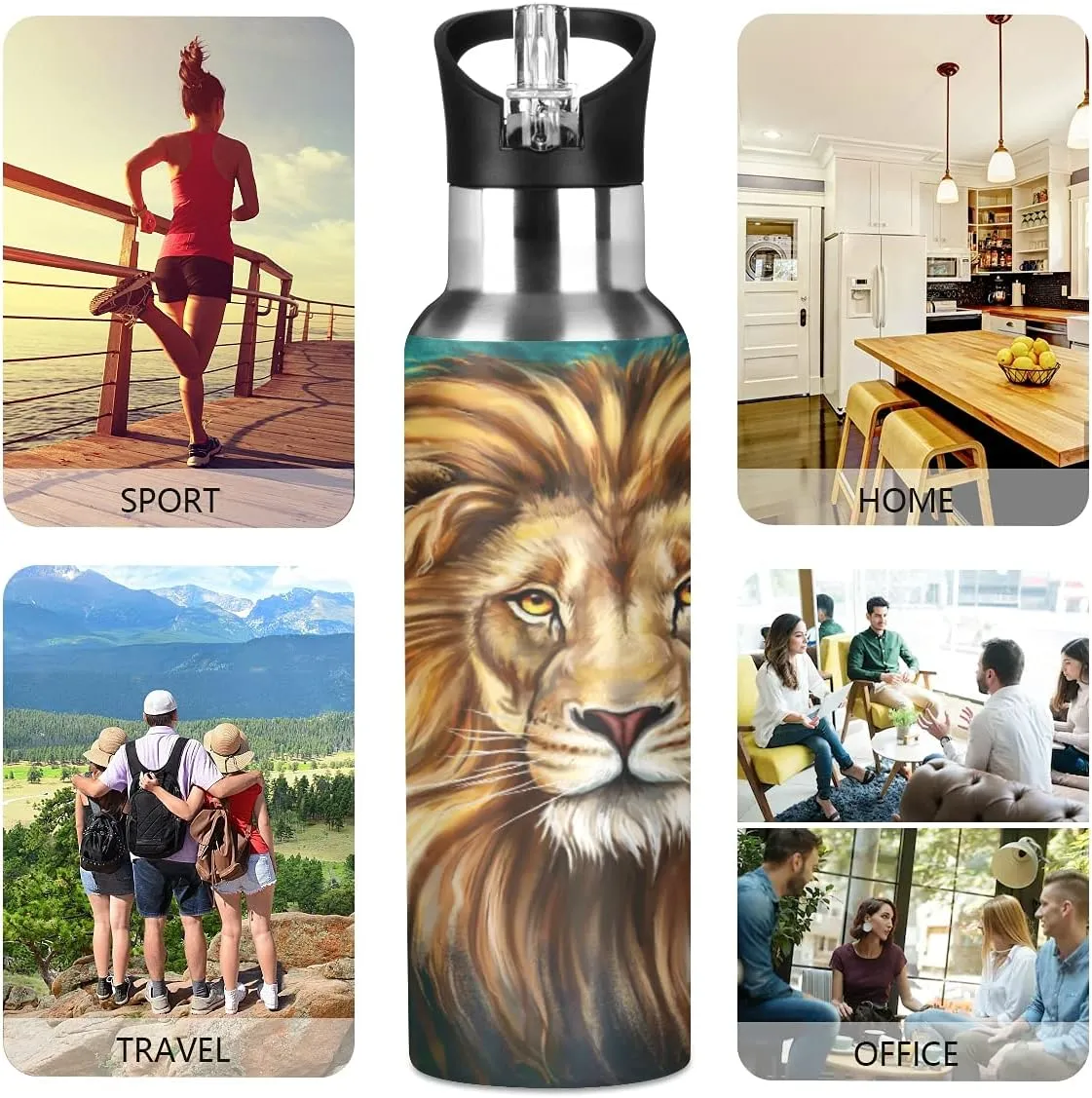 King Lion Aslan Water Bottle Kids Bottle with Straw Lid Kids Insulated Stainless Steel Water Flask Leakproof Bottle for Gym Outdoor 20 oz