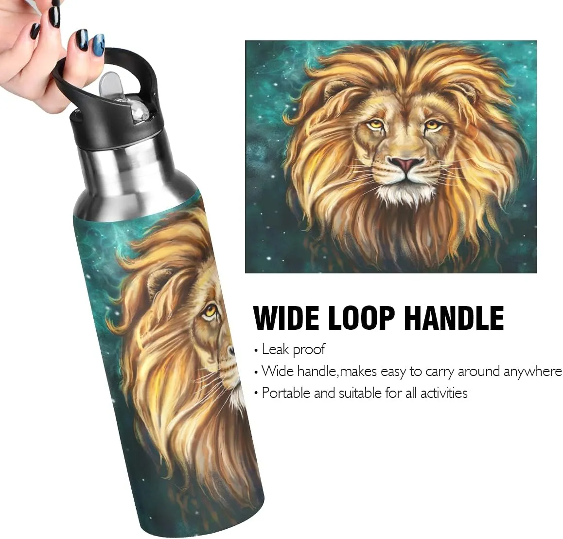 King Lion Aslan Water Bottle Kids Bottle with Straw Lid Kids Insulated Stainless Steel Water Flask Leakproof Bottle for Gym Outdoor 20 oz