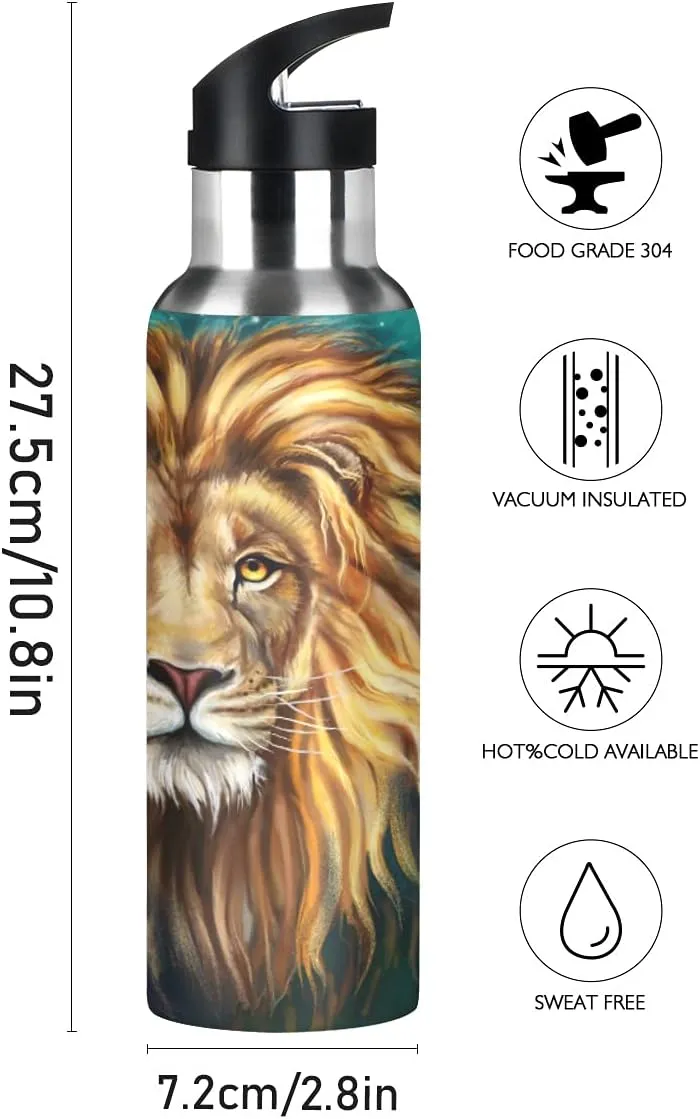King Lion Aslan Water Bottle Kids Bottle with Straw Lid Kids Insulated Stainless Steel Water Flask Leakproof Bottle for Gym Outdoor 20 oz