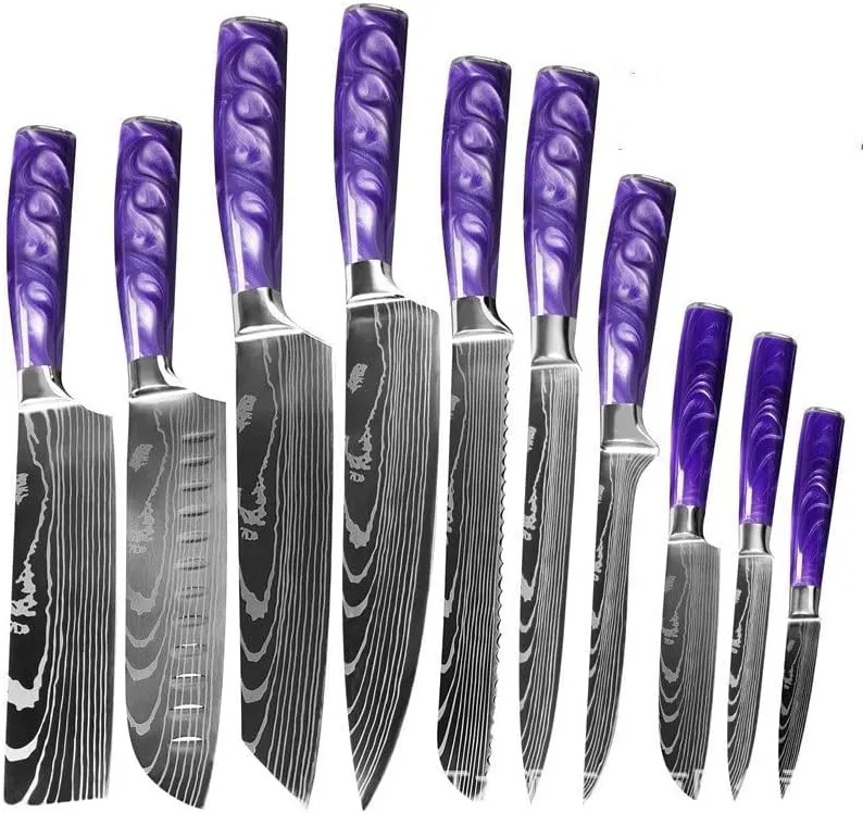 Kitchen Knife Sets, 10pcs Damascus Chef Knife Japanese Sushi Knife Cooking Knife Twosun Salmon Sashimi Knife Vegetables Meat Cleaver Knife Chef Knife