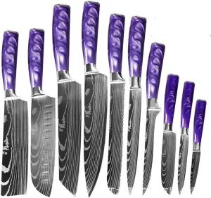 Kitchen Knife Sets, 10pcs Damascus Chef Knife Japanese Sushi Knife Cooking Knife Twosun Salmon Sashimi Knife Vegetables Meat Cleaver Knife Chef Knife