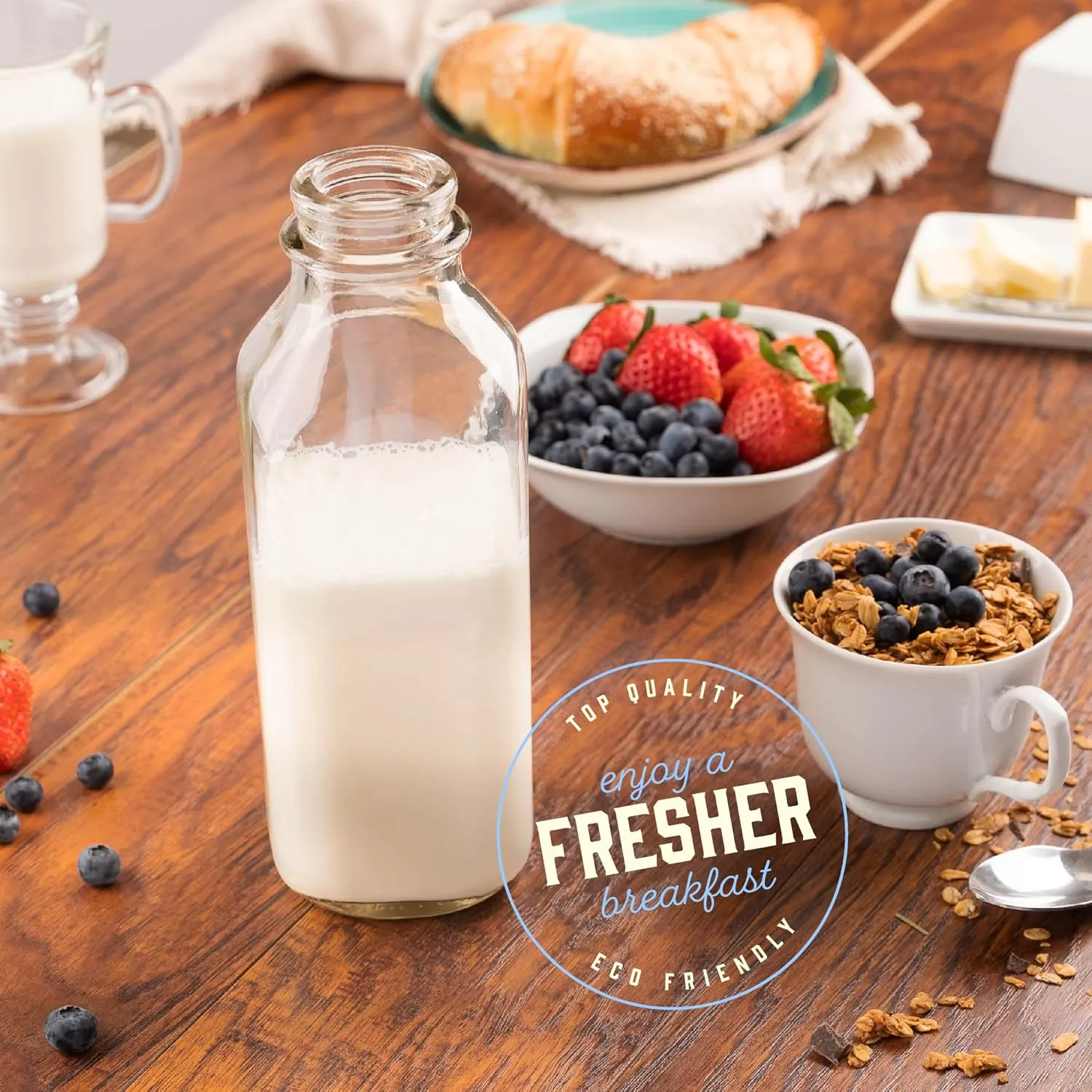 kitchentoolz 32 Oz Square Glass Milk Bottle with Lids - Perfect Milk Container for Refrigerator - 1 Liter Glass Milk Bottle with Tamper Proof Lid and Pour Spout - Pack of 1