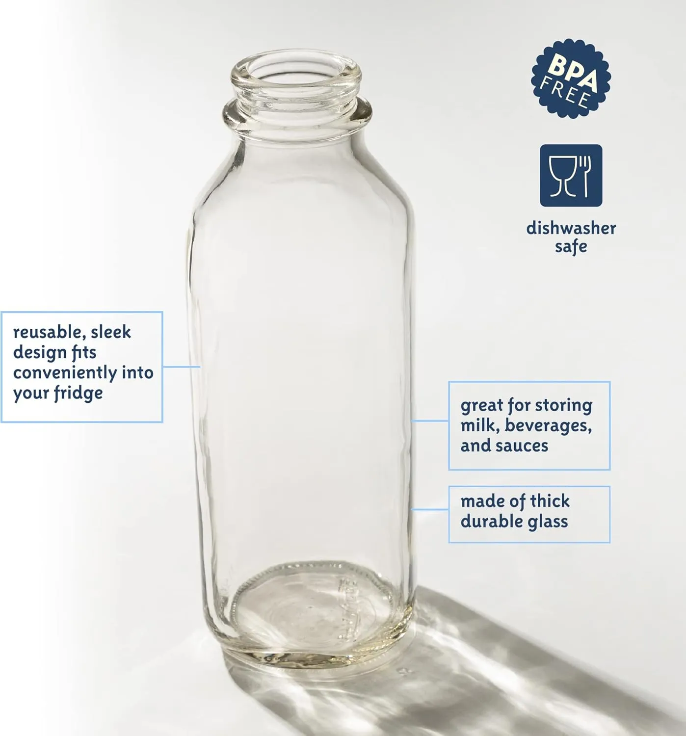 kitchentoolz 32 Oz Square Glass Milk Bottle with Lids - Perfect Milk Container for Refrigerator - 1 Liter Glass Milk Bottle with Tamper Proof Lid and Pour Spout - Pack of 1