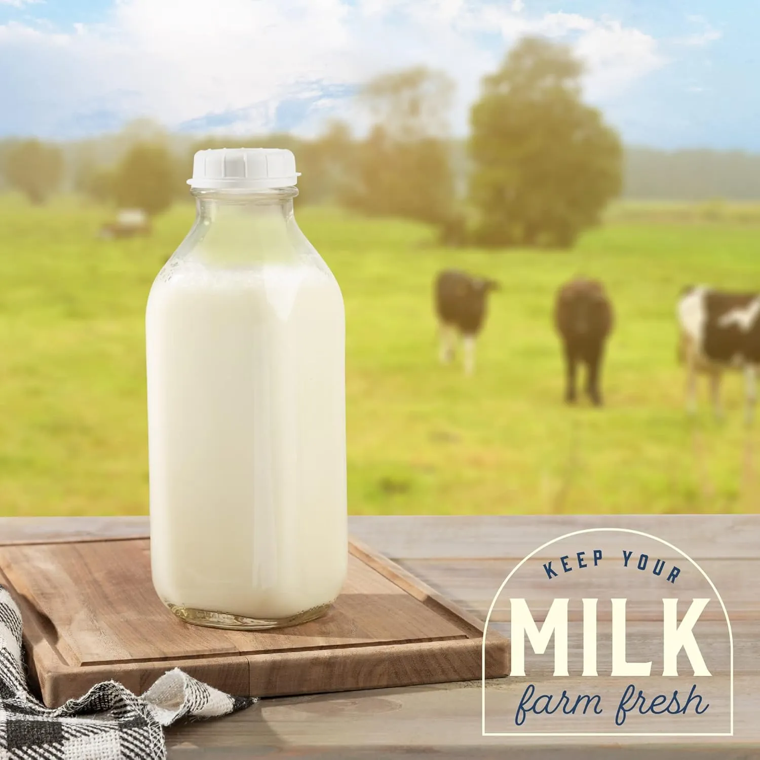 kitchentoolz 32 Oz Square Glass Milk Bottle with Lids - Perfect Milk Container for Refrigerator - 1 Liter Glass Milk Bottle with Tamper Proof Lid and Pour Spout - Pack of 1