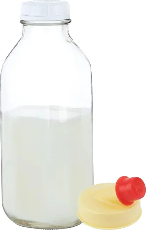 kitchentoolz 32 Oz Square Glass Milk Bottle with Lids - Perfect Milk Container for Refrigerator - 1 Liter Glass Milk Bottle with Tamper Proof Lid and Pour Spout - Pack of 1