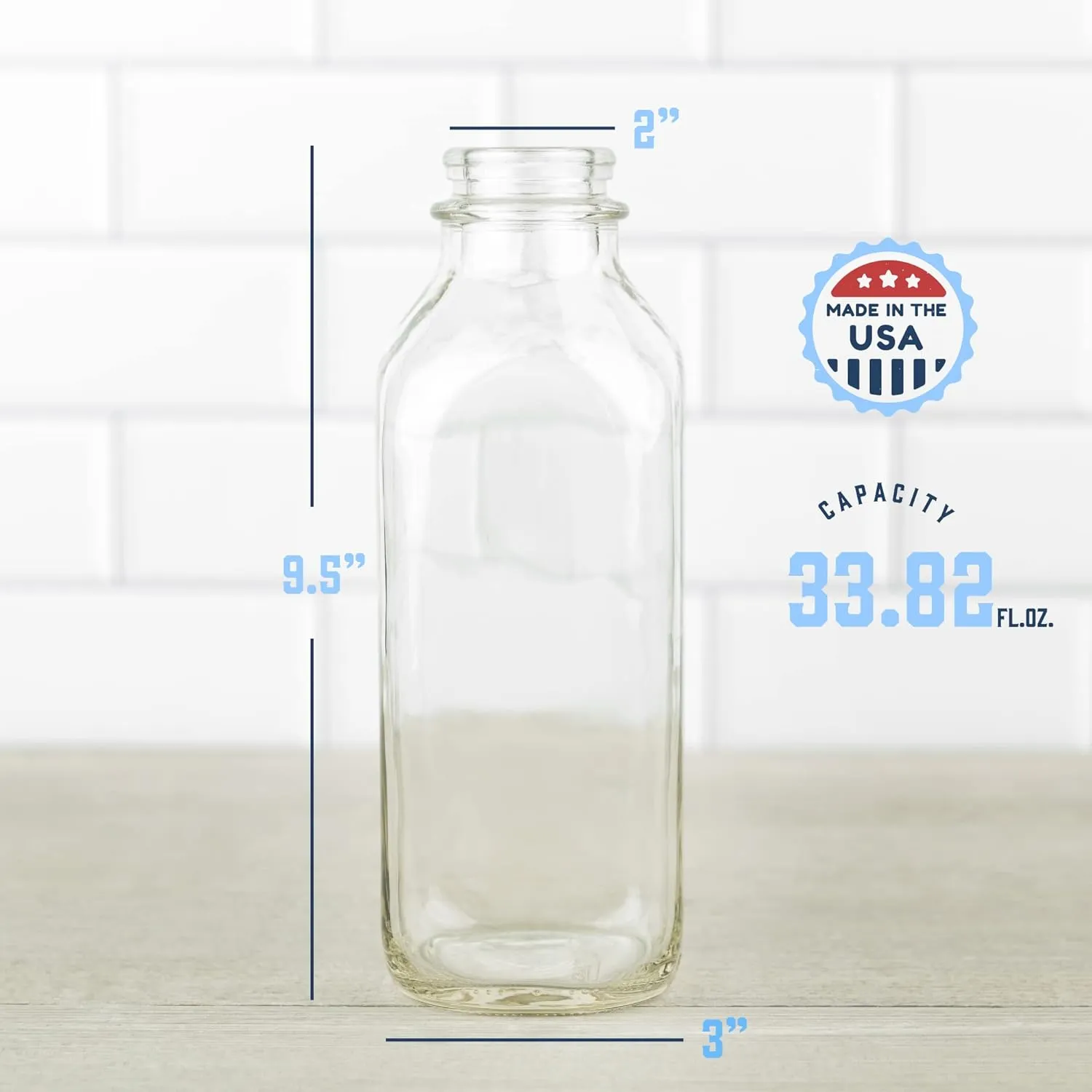 kitchentoolz 32 Oz Square Glass Milk Bottle with Lids - Perfect Milk Container for Refrigerator - 1 Liter Glass Milk Bottle with Tamper Proof Lid and Pour Spout - Pack of 1