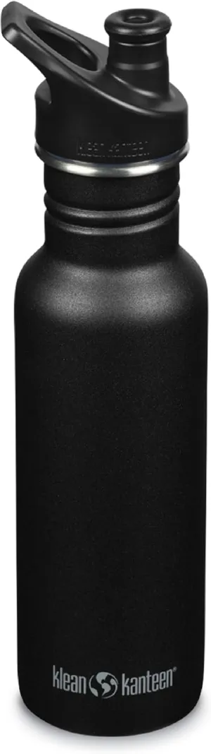 Klean Kanteen Classic Narrow Water Bottle with Sport Cap - Durable Stainless Steel Water Bottle - BPA-Free & Dishwasher-Safe - Black, 18 oz