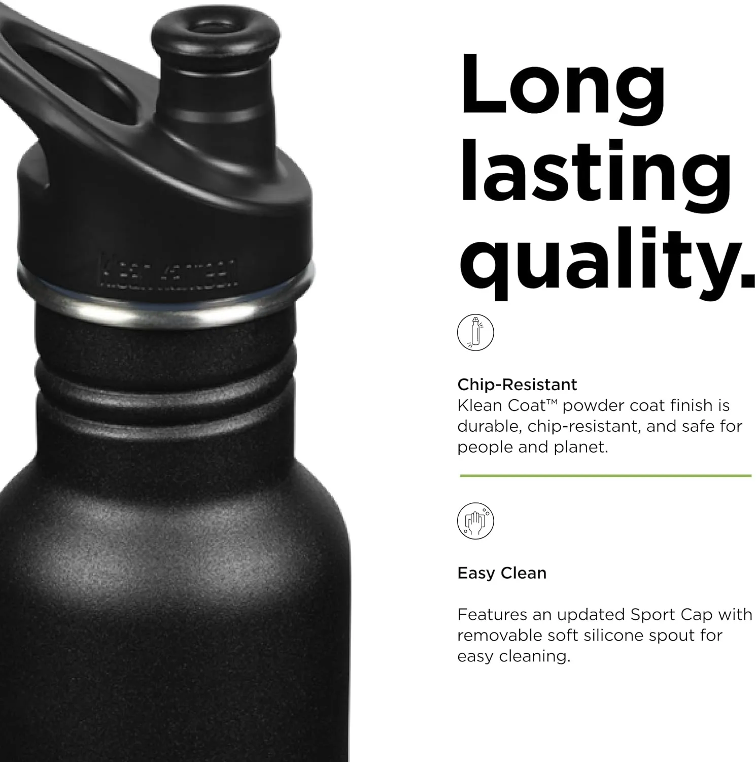 Klean Kanteen Classic Narrow Water Bottle with Sport Cap - Durable Stainless Steel Water Bottle - BPA-Free & Dishwasher-Safe - Black, 18 oz
