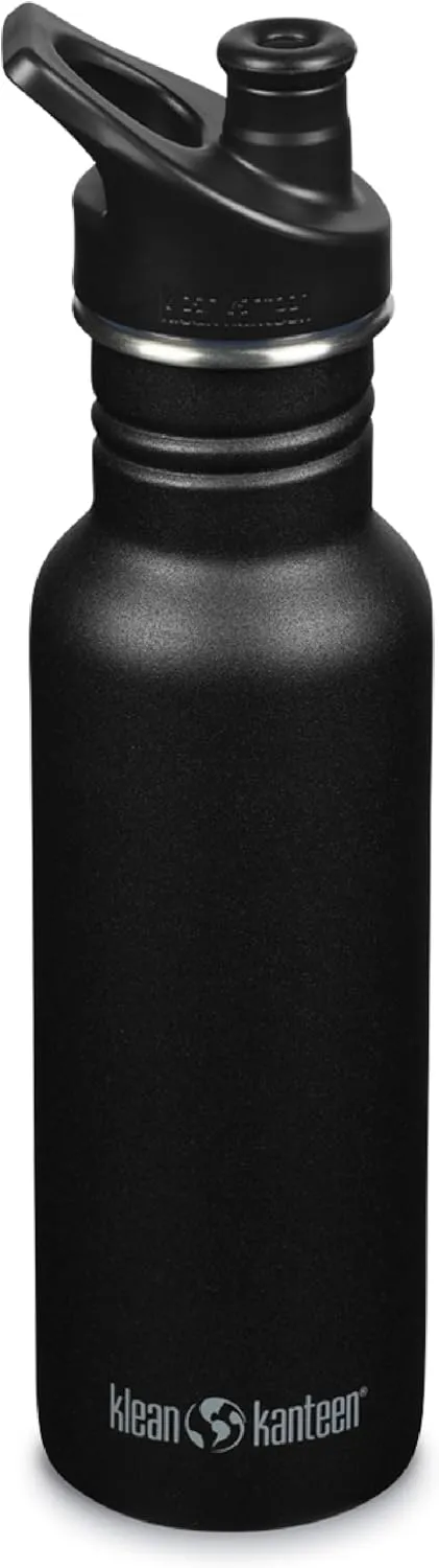 Klean Kanteen Classic Narrow Water Bottle with Sport Cap - Durable Stainless Steel Water Bottle - BPA-Free & Dishwasher-Safe - Black, 18 oz