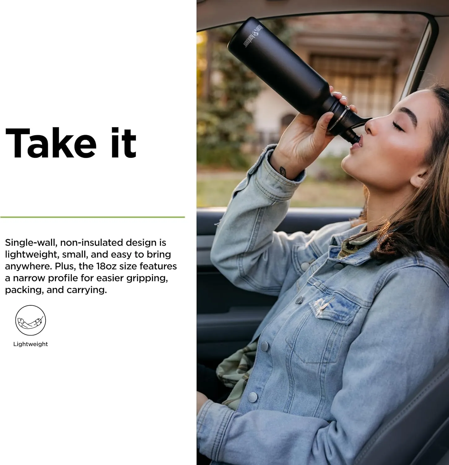 Klean Kanteen Classic Narrow Water Bottle with Sport Cap - Durable Stainless Steel Water Bottle - BPA-Free & Dishwasher-Safe - Black, 18 oz