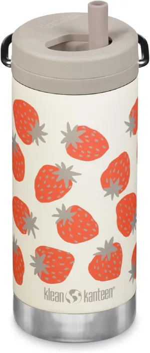 Klean Kanteen TKWide Insulated Water Bottle with Twist Cap - Portable Water Bottle with Steel Straw - Dishwasher-Safe Insulated Bottle - Strawberries, 12 oz