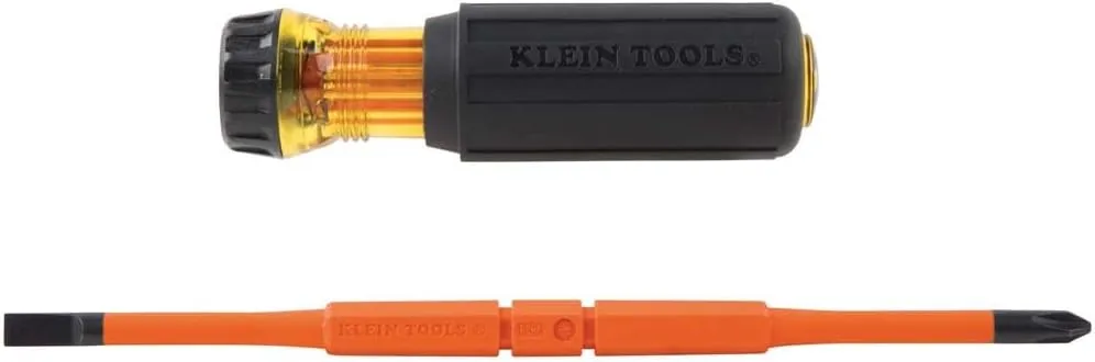 Klein Tools 32288 Insulated Screwdriver, 8-in-1 Screwdriver Set with Interchangeable Blades, 3 Phillips, 3 Slotted and 2 Square Tips