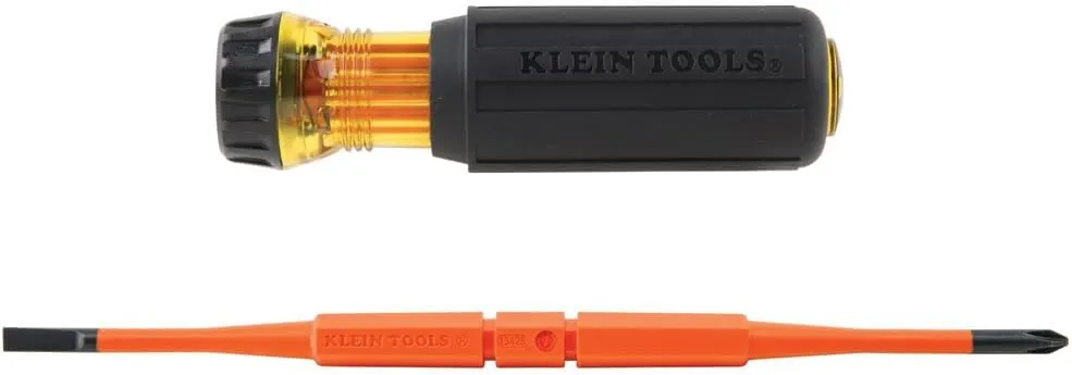 Klein Tools 32288 Insulated Screwdriver, 8-in-1 Screwdriver Set with Interchangeable Blades, 3 Phillips, 3 Slotted and 2 Square Tips