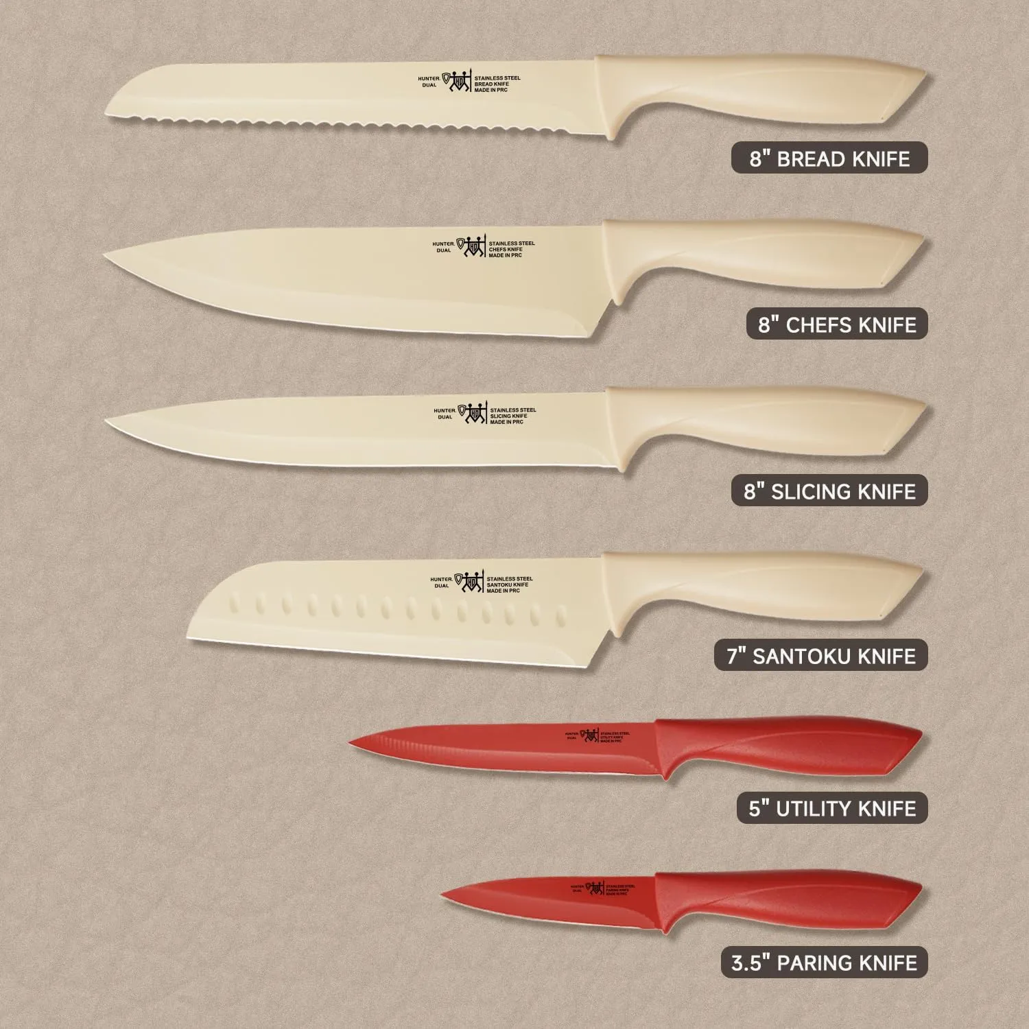 Knife Set, 12-PC Colorful Kitchen Knife Set, 6 Sharp Kitchen Knives with Covers for Cooking, Cutting&Chopping (Beige)