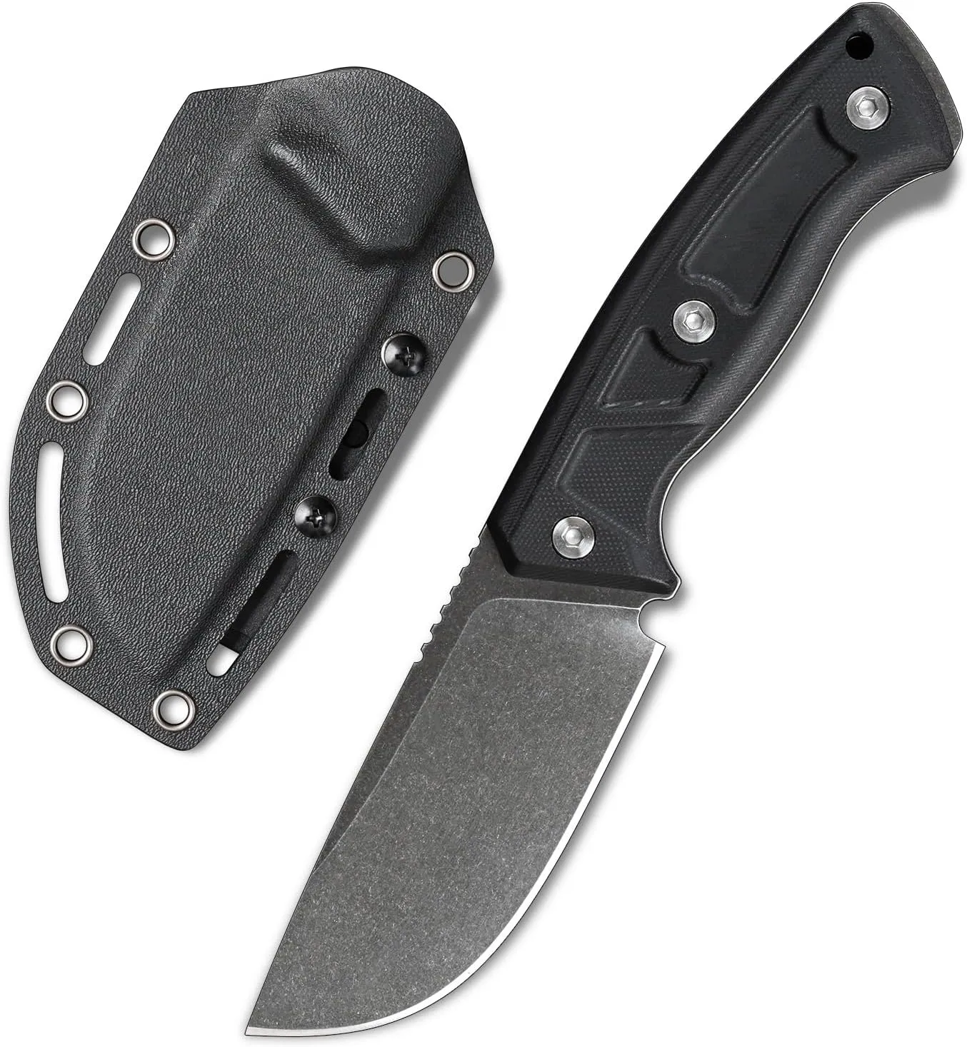 Knives 14C28N Steel Fixed Blade Tactical Knife with kydex sheath for Men EDC Outdoor Camping Survival Hunting (Black stone wash black G10 handle)