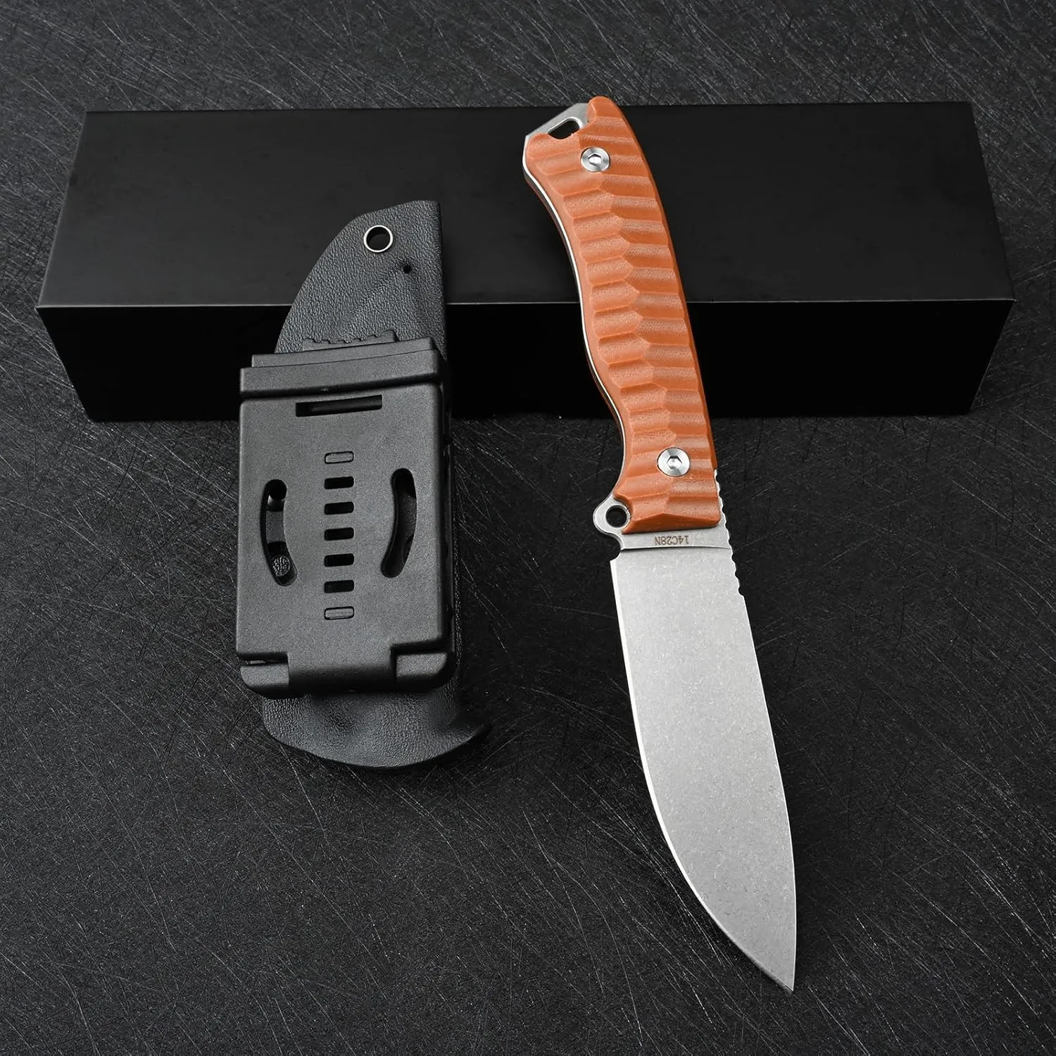 Knives 14C28N Steel Tactical Fixed Blade Knife with kydex sheath for Men EDC Outdoor Camping Survival Hunting (White brown)