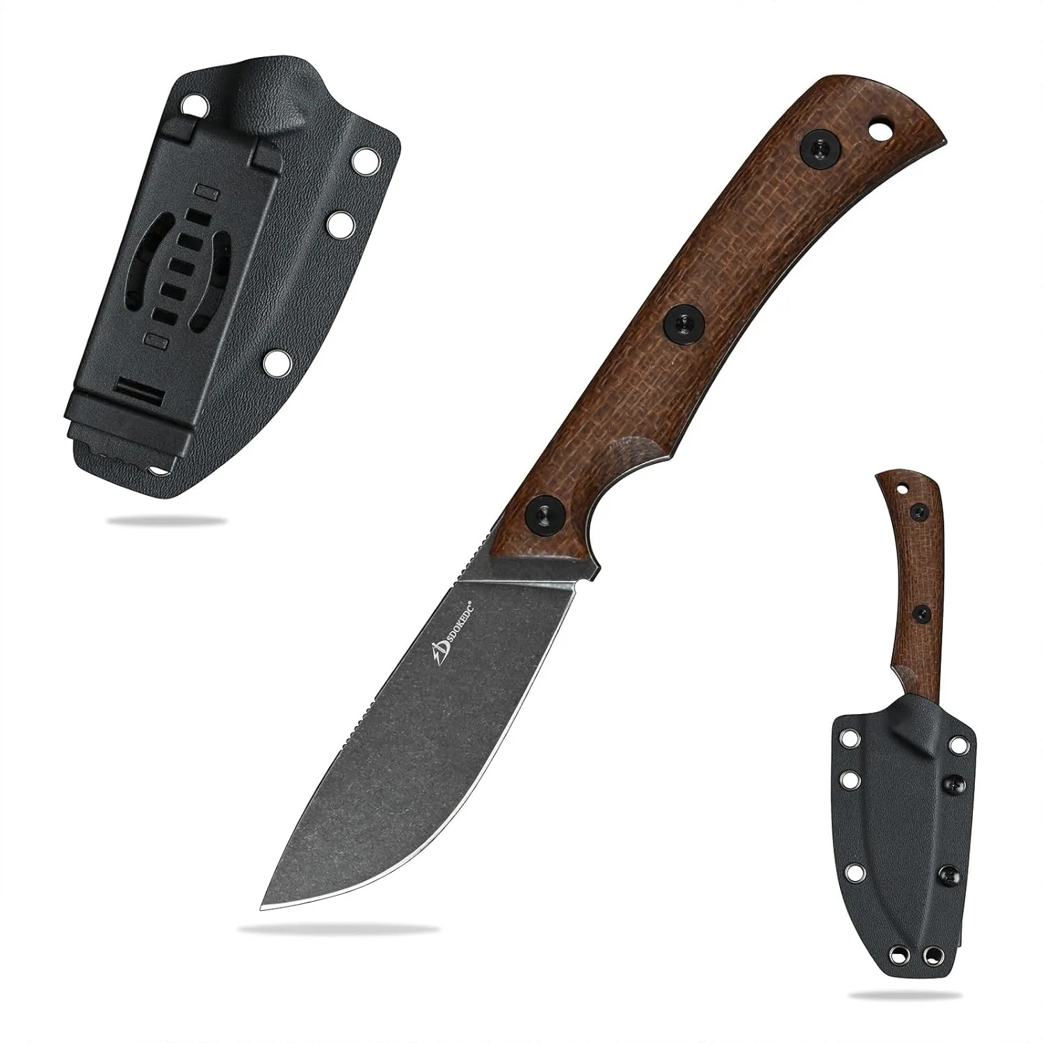 Knives 3.34“ DC53 Steel Tactical Fixed Blade Knife Micarta Handle with kydex sheath for Men EDC Outdoor Camping Survival Hunting (Black Stone Wash)