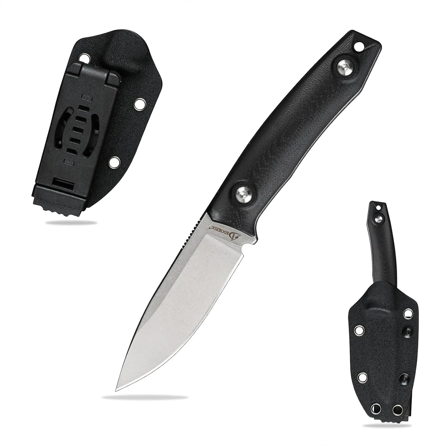 Knives 6.49 inch DC53 Steel Tactical Fixed Blade Knife with kydex sheath for Men EDC Outdoor Camping Survival Hunting (White stone wash Black handle)