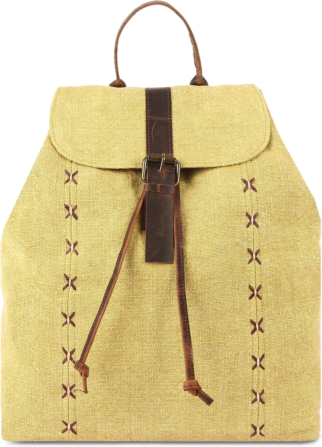 KomalC Jute & Leather Backpack for Women & Men – Stylish & Spacious Travel Backpack – Durable Rucksack for Work, Hiking & Everyday Use
